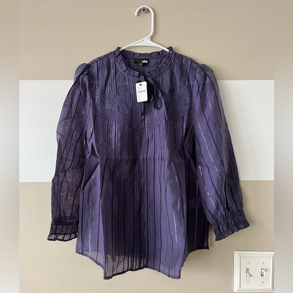 CURRENT Air Free People Pleated Hancock Puff-Sleeve Keyhole Top Size S - Picture 2 of 5